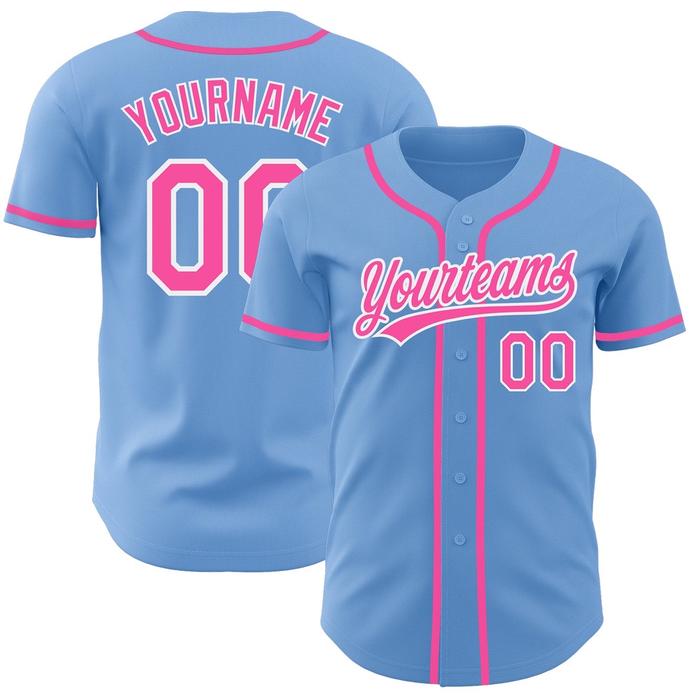 Light Blue Pink-White Authentic Baseball Jersey, Custom Baseball Jersey, Personalized Sport Jersey Light Blue Pink-White Authentic Baseball Jersey, Custom Baseball Jersey, Personalized Sport Jersey