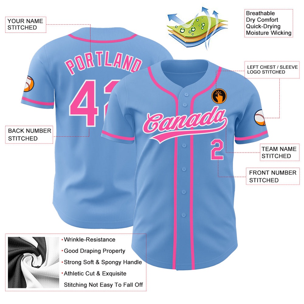 Light Blue Pink-White Authentic Baseball Jersey, Custom Baseball Jersey, Personalized Sport Jersey Light Blue Pink-White Authentic Baseball Jersey, Custom Baseball Jersey, Personalized Sport Jersey