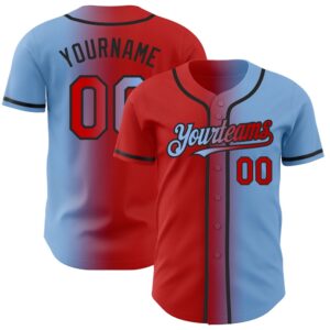 Light Blue Red-Black Authentic Gradient Fashion Baseball&hellip;