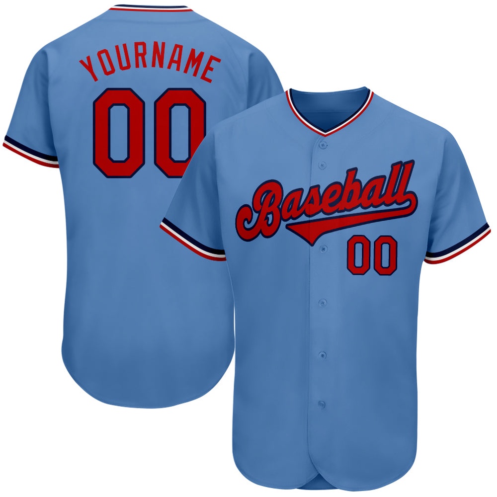 Light Blue Red-Navy Authentic Baseball Jersey, Custom Baseball Jersey, Personalized Sport Jersey Light Blue Red-Navy Authentic Baseball Jersey, Custom Baseball Jersey, Personalized Sport Jersey
