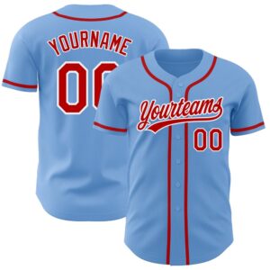 Light Blue Red-White Authentic Baseball Jersey, Custom&hellip;