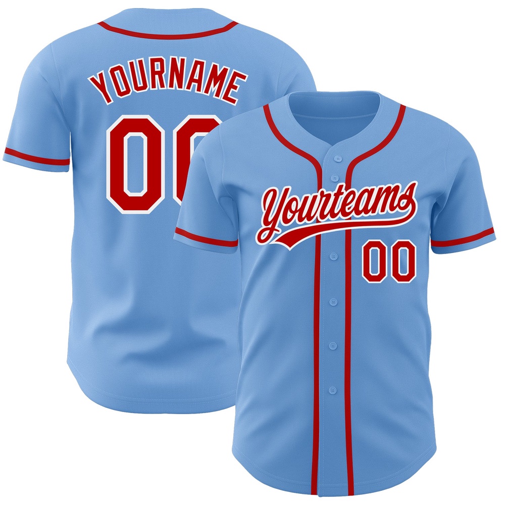 Light Blue Red-White Authentic Baseball Jersey, Custom Baseball Jersey, Personalized Sport Jersey Light Blue Red-White Authentic Baseball Jersey, Custom Baseball Jersey, Personalized Sport Jersey