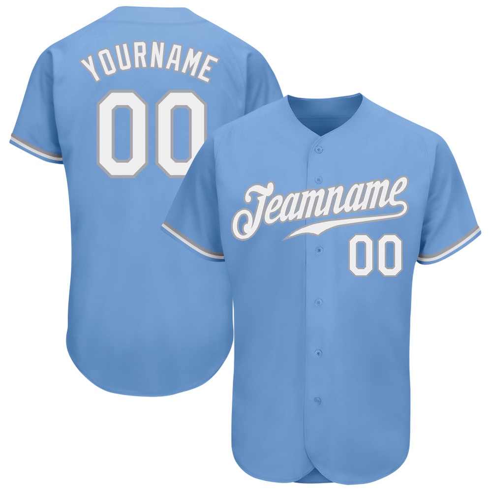 Light Blue White-Gray Authentic Baseball Jersey, Custom Baseball Jersey, Personalized Sport Jersey Light Blue White-Gray Authentic Baseball Jersey, Custom Baseball Jersey, Personalized Sport Jersey