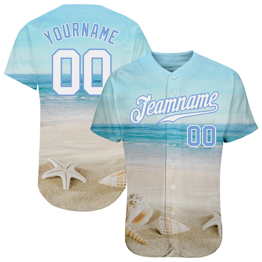Light Blue White-Light Blue 3D Pattern Design Beach Authentic Baseball Jersey, Custom Baseball Jersey, Personalized Sport Jersey