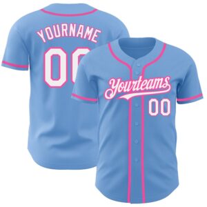 Light Blue White-Pink Authentic Baseball Jersey, Custom&hellip;