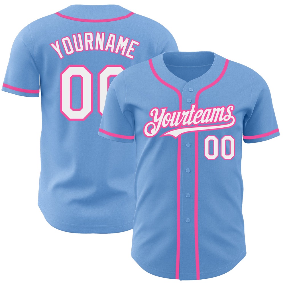 Light Blue White-Pink Authentic Baseball Jersey, Custom Baseball Jersey, Personalized Sport Jersey Light Blue White-Pink Authentic Baseball Jersey, Custom Baseball Jersey, Personalized Sport Jersey