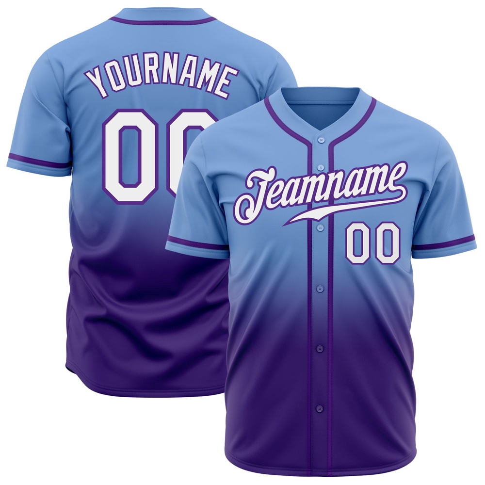 Light Blue White-Purple Authentic Fade Fashion Baseball Jersey, Custom Baseball Jersey, Personalized Sport Jersey Light Blue White-Purple Authentic Fade Fashion Baseball Jersey, Custom Baseball Jersey, Personalized Sport Jersey
