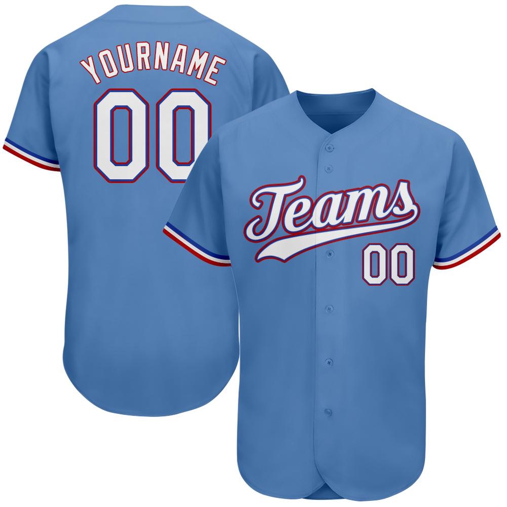 Light Blue White-Red Authentic Baseball Jersey, Custom Baseball Jersey, Personalized Sport Jersey Light Blue White-Red Authentic Baseball Jersey, Custom Baseball Jersey, Personalized Sport Jersey