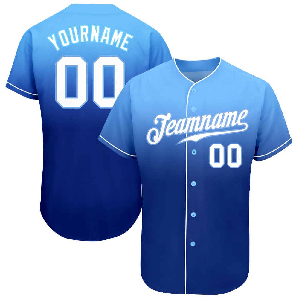 Light Blue White-Royal Authentic Fade Fashion Baseball Jersey, Custom Baseball Jersey, Personalized Sport Jersey Light Blue White-Royal Authentic Fade Fashion Baseball Jersey, Custom Baseball Jersey, Personalized Sport Jersey