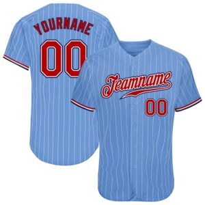 Light Blue White Pinstripe Red-Navy Authentic Baseball&hellip;