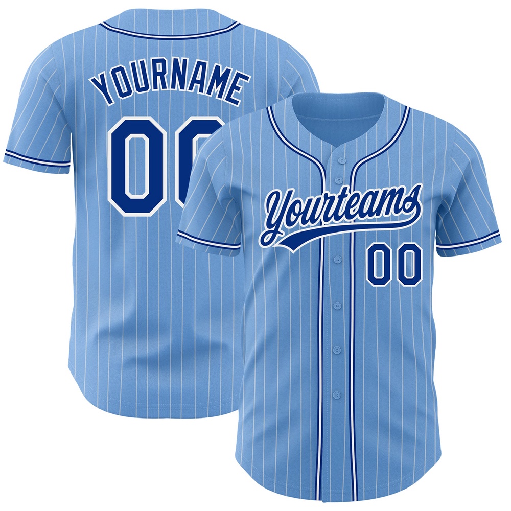 Light Blue White Pinstripe Royal Authentic Baseball Jersey, Custom Baseball Jersey, Personalized Sport Jersey Light Blue White Pinstripe Royal Authentic Baseball Jersey, Custom Baseball Jersey, Personalized Sport Jersey