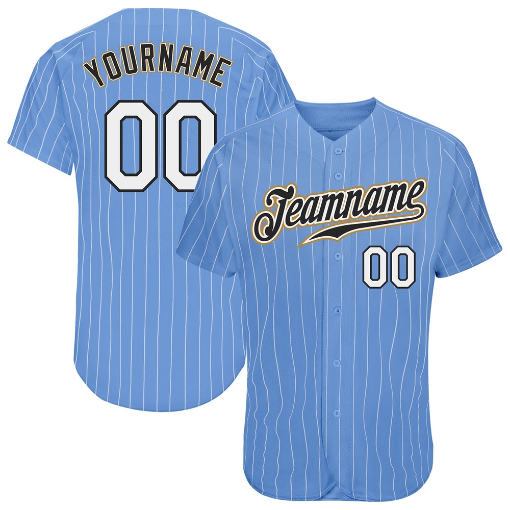 Light Blue White Pinstripe White-Old Gold Authentic Baseball Jersey, Custom Baseball Jersey, Personalized Sport Jersey Light Blue White Pinstripe White-Old Gold Authentic Baseball Jersey, Custom Baseball Jersey, Personalized Sport Jersey