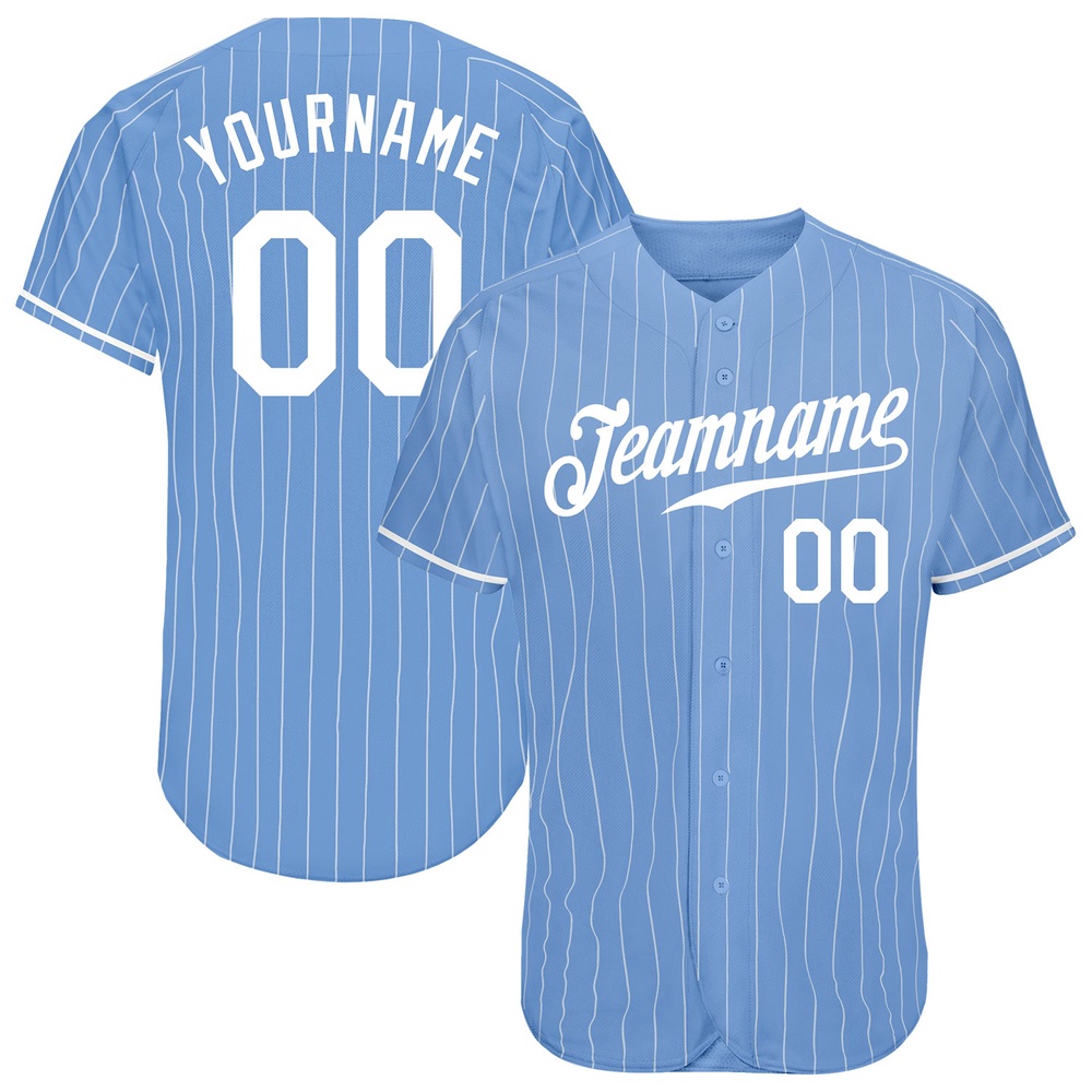 Light Blue White Pinstripe White Authentic Baseball Jersey, Custom Baseball Jersey, Personalized Sport Jersey