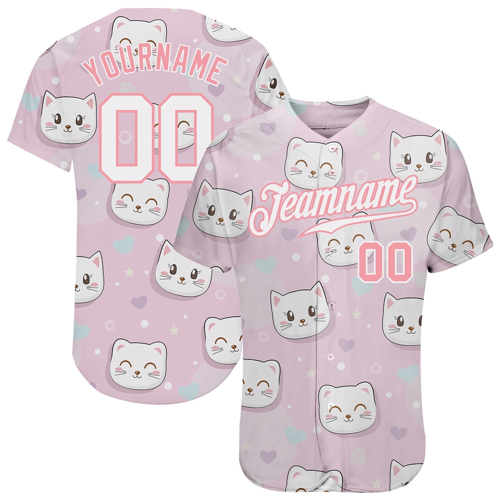 Light Pink White-Light Pink 3D Pattern Design Cats Authentic Baseball Jersey, Custom Baseball Jersey, Personalized Sport Jersey Light Pink White-Light Pink 3D Pattern Design Cats Authentic Baseball Jersey, Custom Baseball Jersey, Personalized Sport Jersey