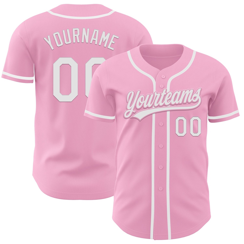 Light Pink White Authentic Baseball Jersey, Custom Baseball Jersey, Personalized Sport Jersey