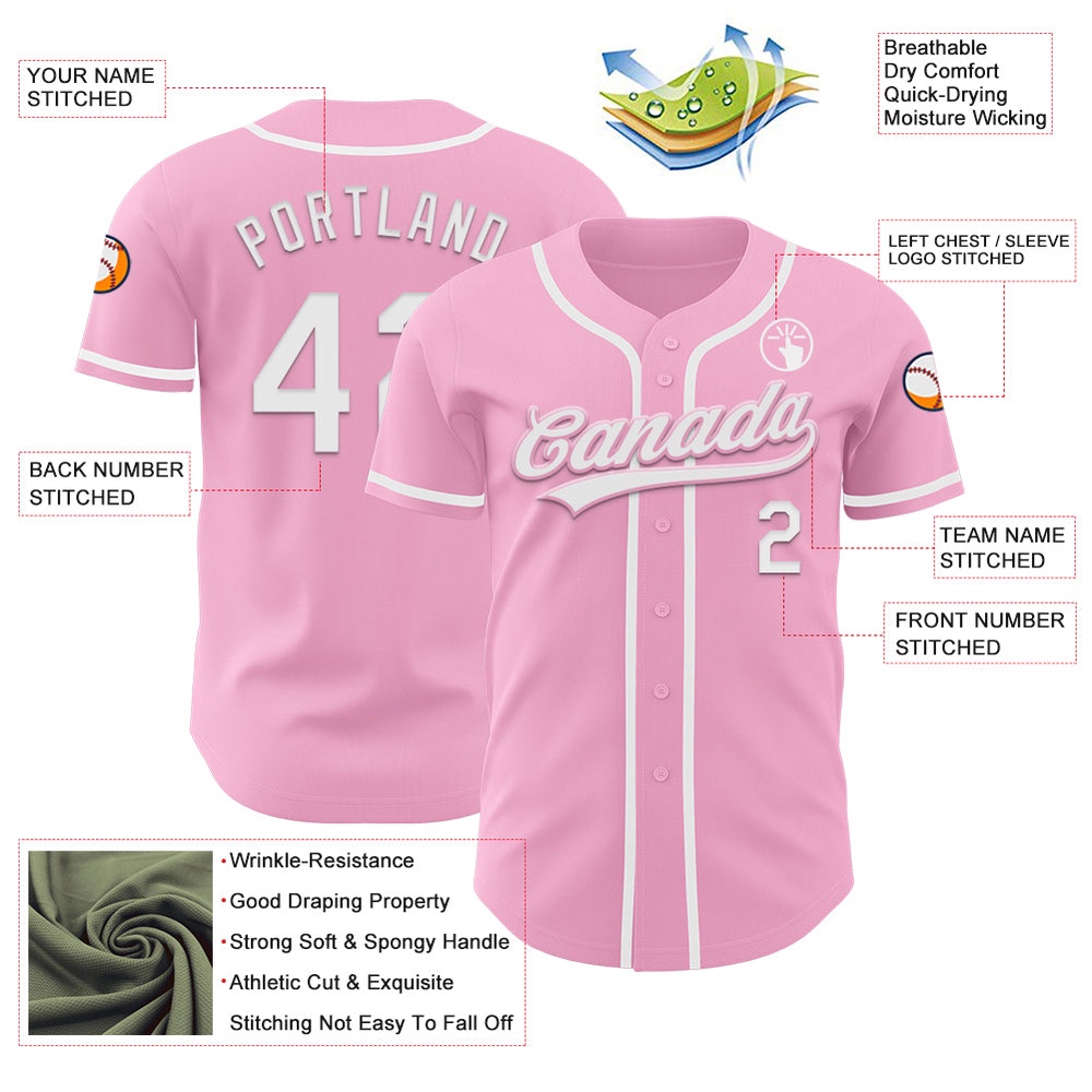 Light Pink White Authentic Baseball Jersey, Custom Baseball Jersey, Personalized Sport Jersey