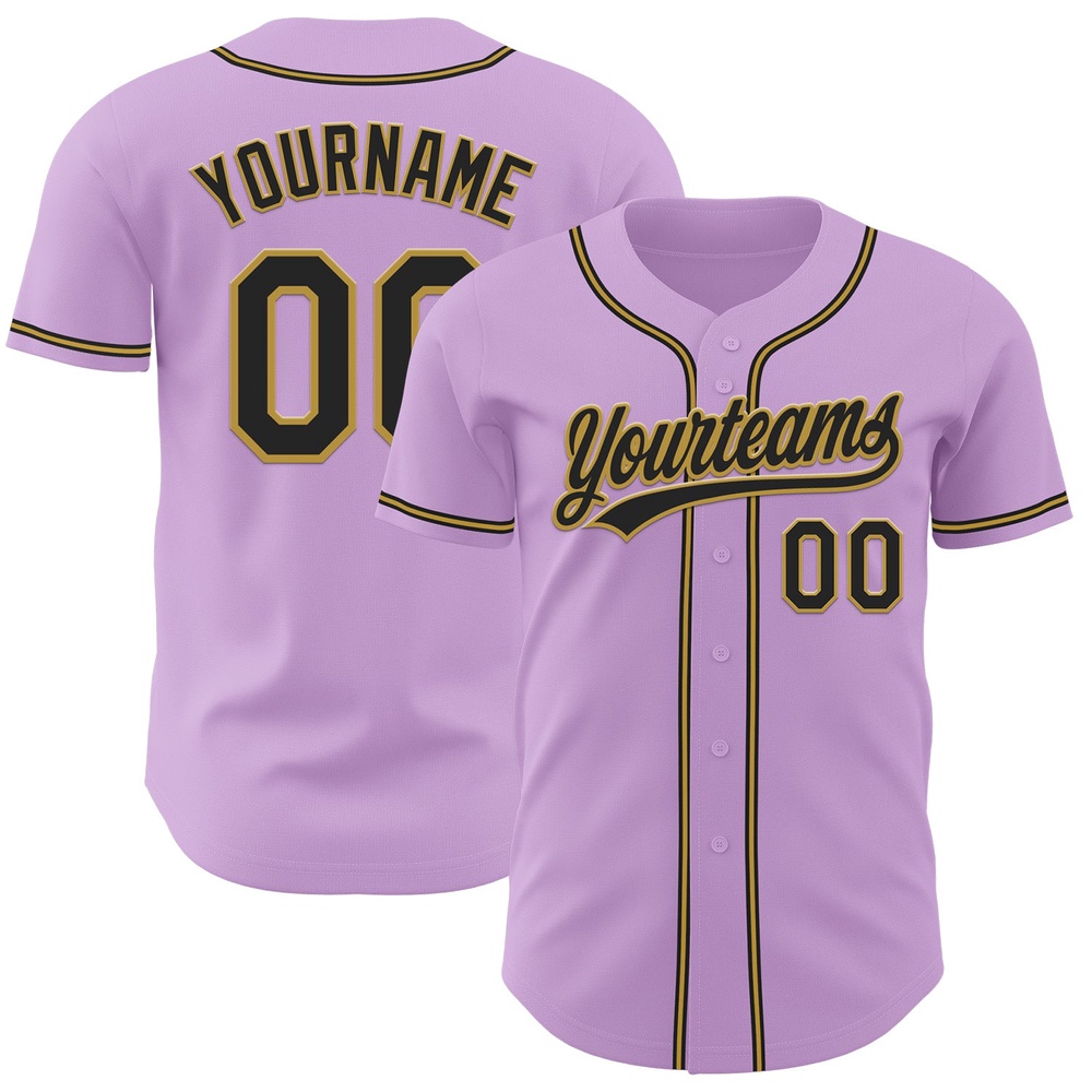 Light Purple Black-Old Gold Authentic Baseball Jersey, Custom Baseball Jersey, Personalized Sport Jersey