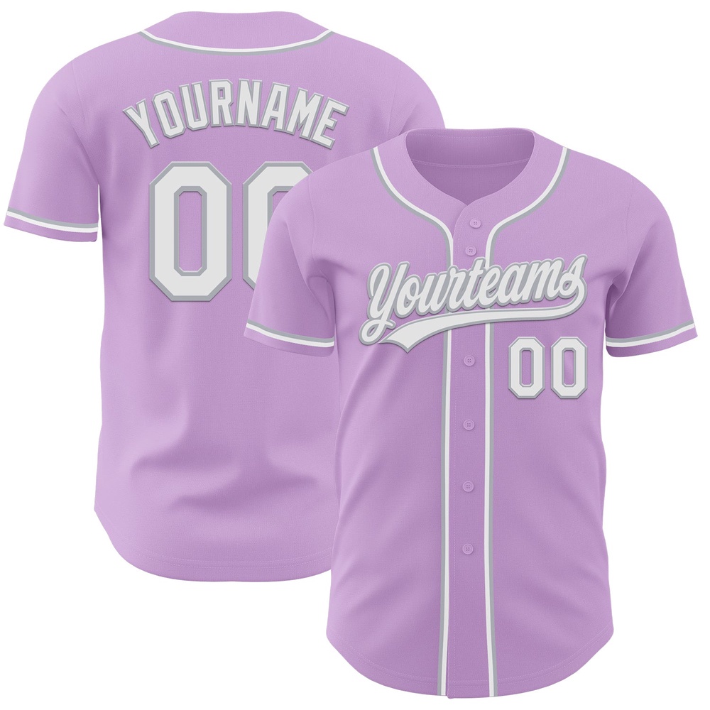 Light Purple White-Gray Authentic Baseball Jersey, Custom Baseball Jersey, Personalized Sport Jersey