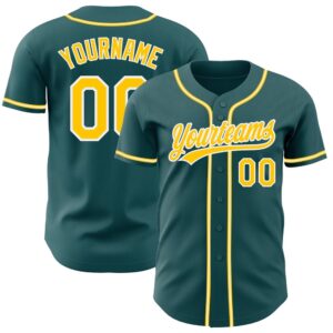 Midnight Green Yellow-White Authentic Baseball Jersey, Custom&hellip;