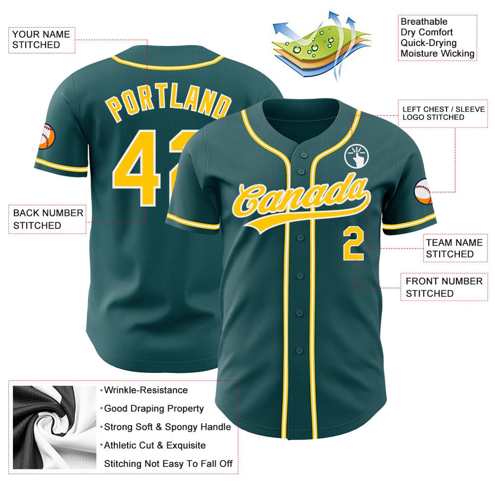 Midnight Green Yellow-White Authentic Baseball Jersey, Custom Baseball Jersey, Personalized Sport Jersey