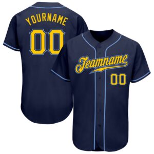 Navy Gold-Light Blue Authentic Baseball Jersey, Custom&hellip;