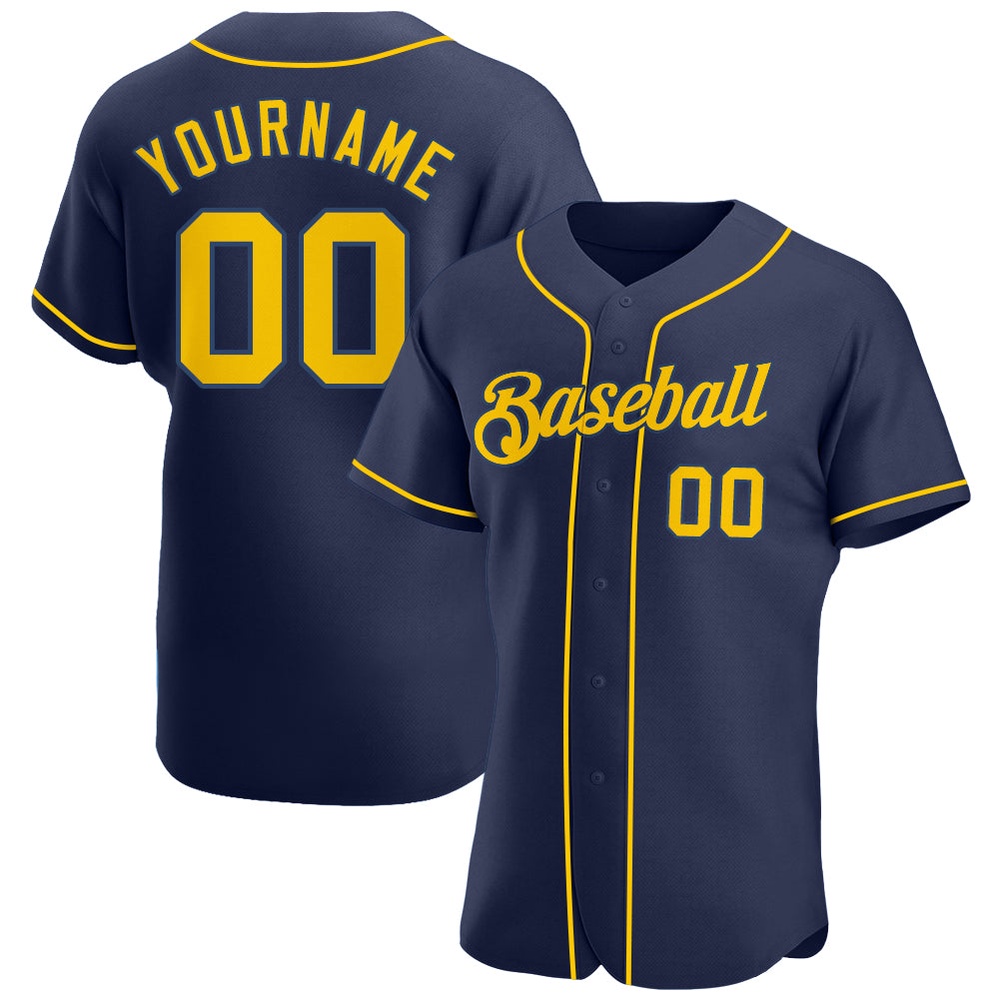 Navy Gold-Navy Authentic Baseball Jersey, Custom Baseball Jersey, Personalized Sport Jersey