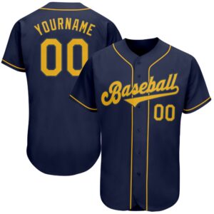 Navy Gold Authentic Baseball Jersey, Custom Baseball&hellip;