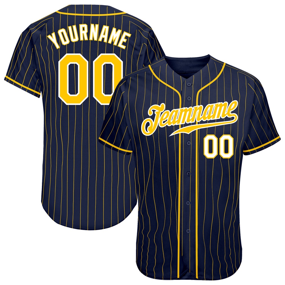 Navy Gold Pinstripe Gold-White Authentic Baseball Jersey, Custom Baseball Jersey, Personalized Sport Jersey