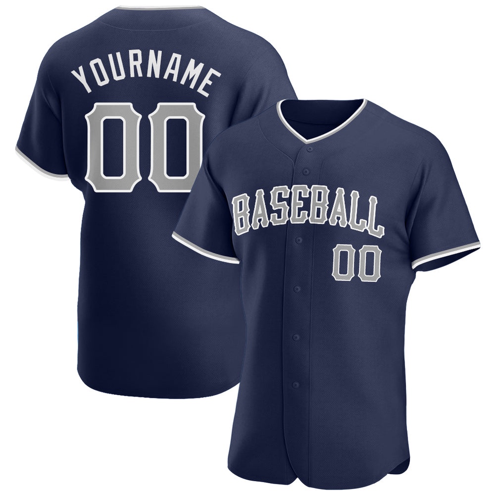 Navy Gray-White Authentic Baseball Jersey, Custom Baseball Jersey, Personalized Sport Jersey