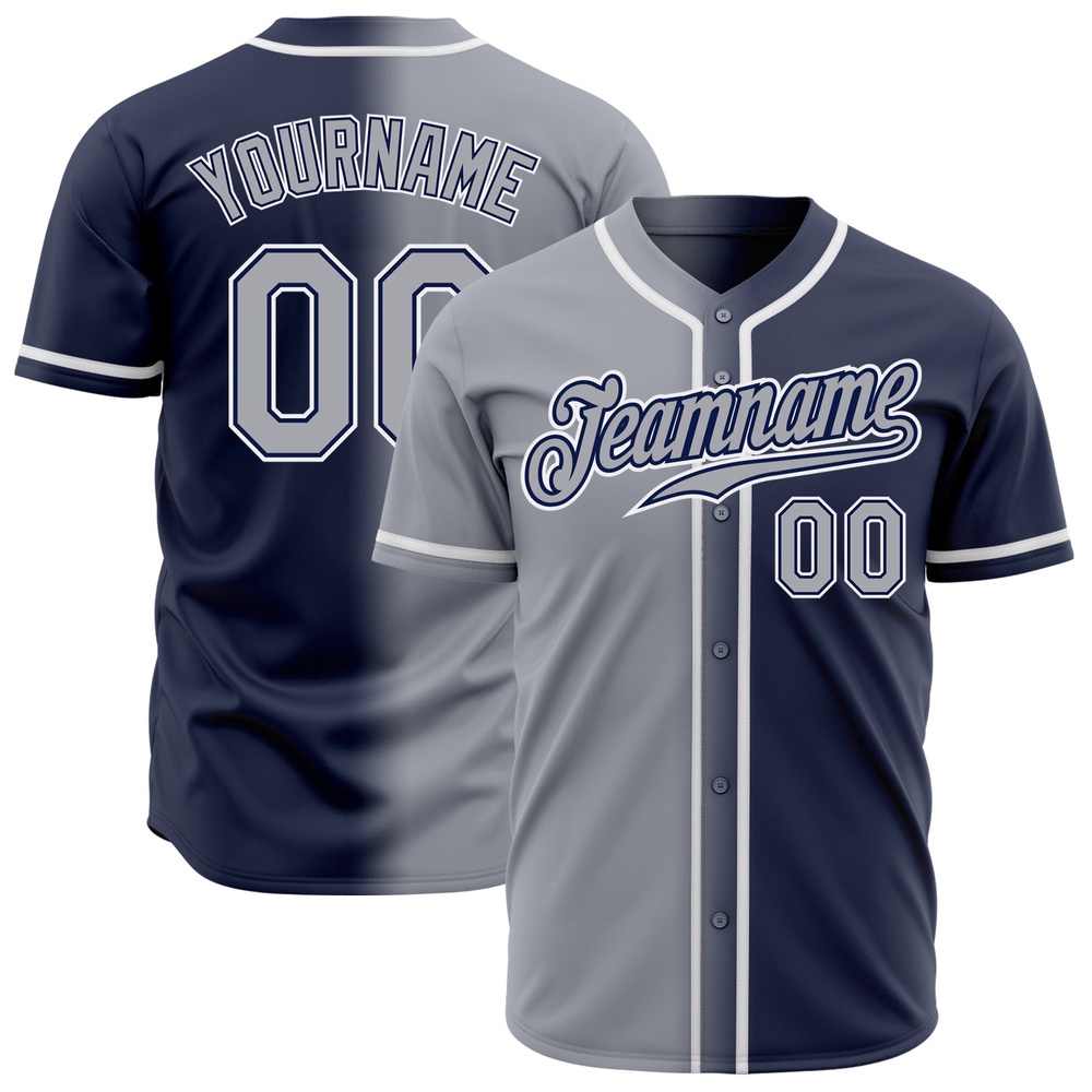 Navy Gray-White Authentic Gradient Fashion Baseball Jersey, Custom Baseball Jersey, Personalized Sport Jersey