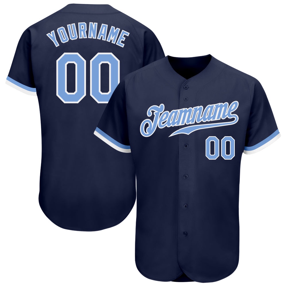 Navy Light Blue-White Authentic Baseball Jersey, Custom Baseball Jersey, Personalized Sport Jersey