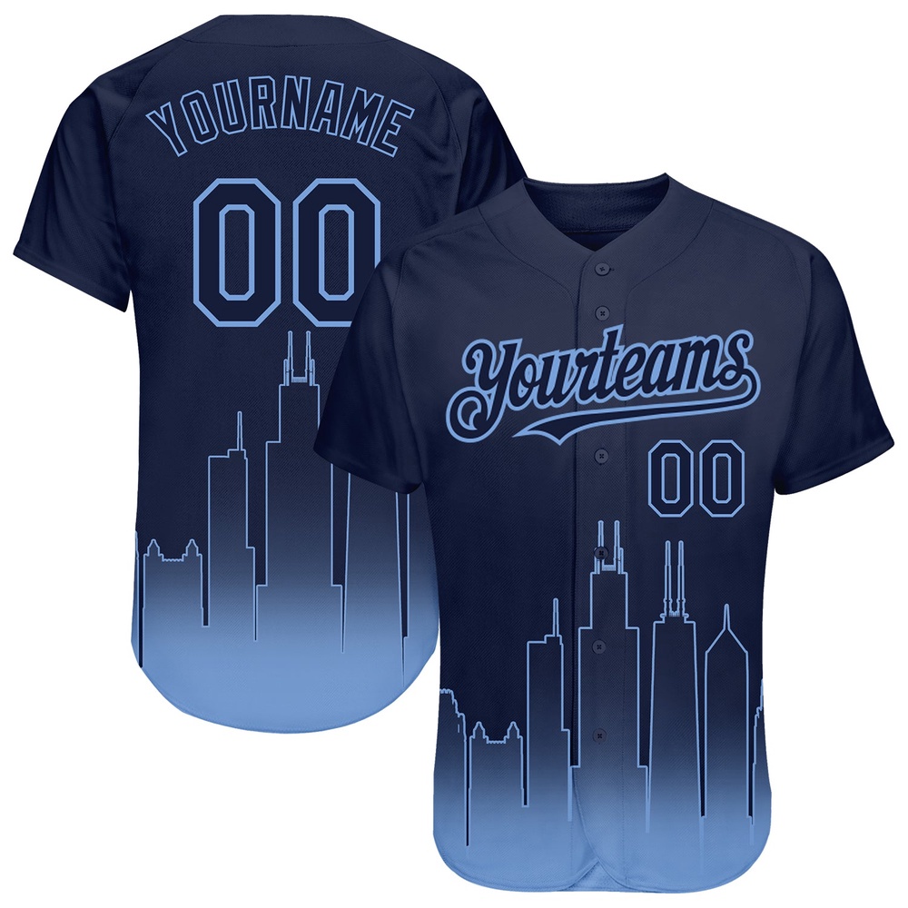 Navy Light Blue 3D Chicago City Edition Fade Fashion Authentic Baseball Jersey, Custom Baseball Jersey, Personalized Sport Jersey