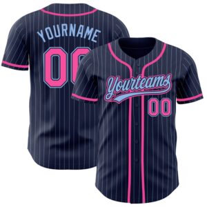 Navy Light Blue Pinstripe Pink Authentic Baseball&hellip;