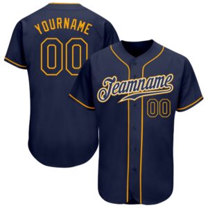 Navy Navy-Gold Authentic Baseball Jersey, Custom Baseball&hellip;