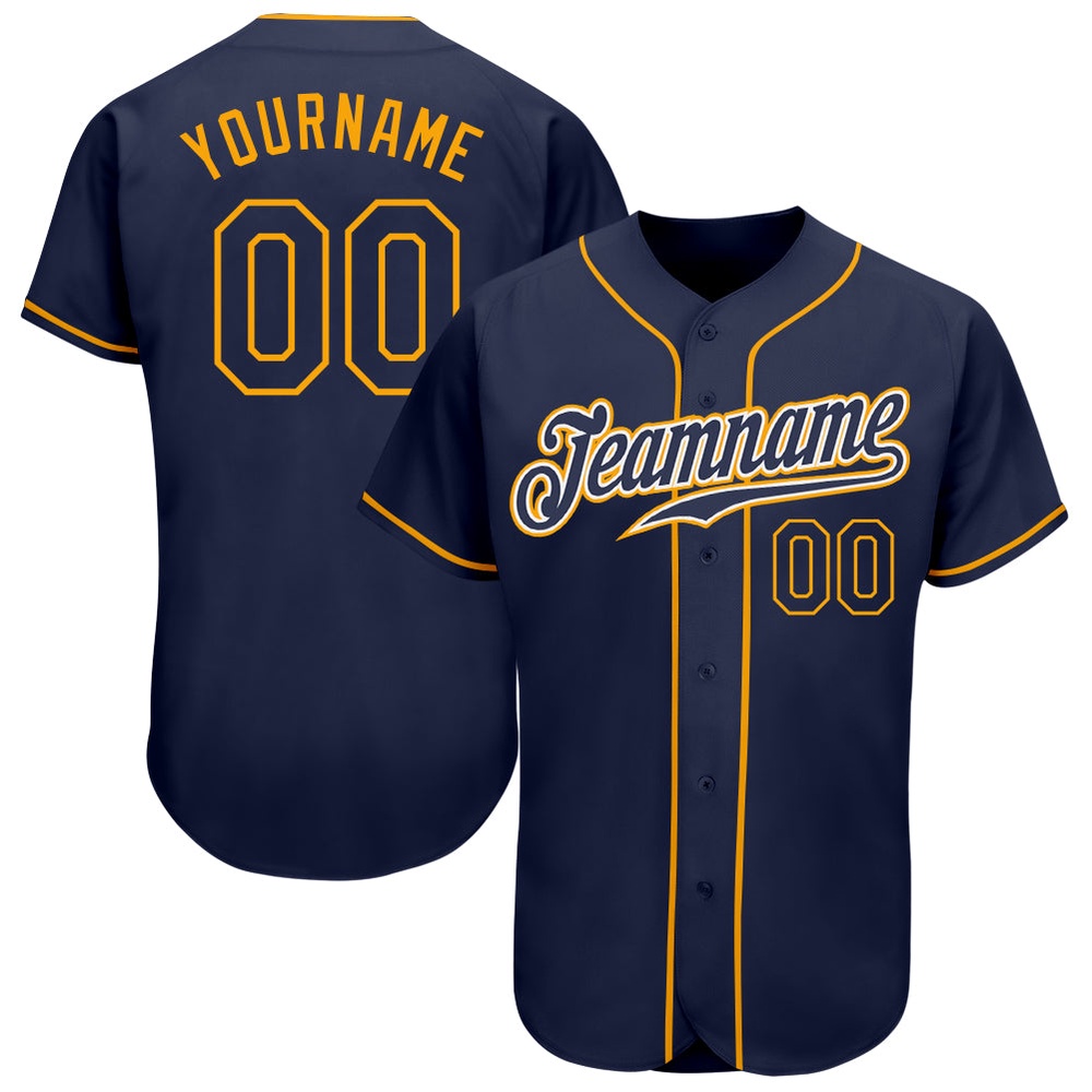 Navy Navy-Gold Authentic Baseball Jersey, Custom Baseball Jersey, Personalized Sport Jersey