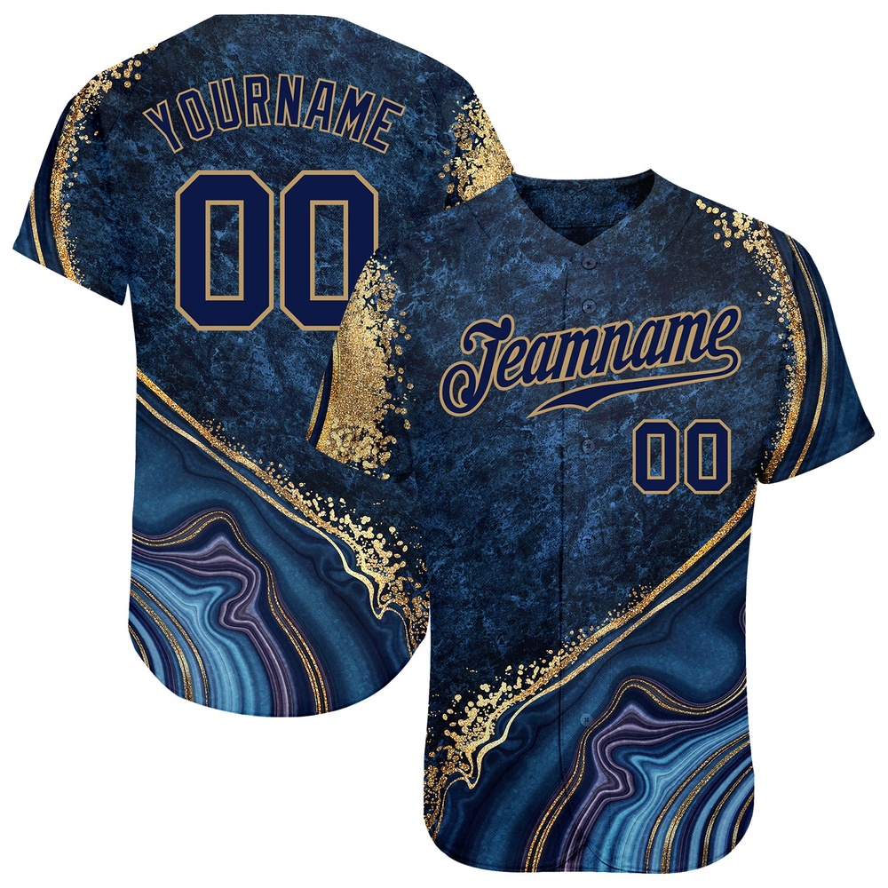 Navy Navy-Old Gold 3D Pattern Design Marble Authentic Baseball Jersey, Custom Baseball Jersey, Personalized Sport Jersey