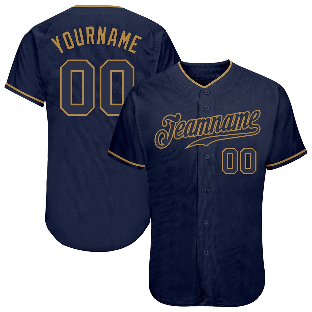 Navy Navy-Old Gold Authentic Baseball Jersey, Custom Baseball Jersey, Personalized Sport Jersey