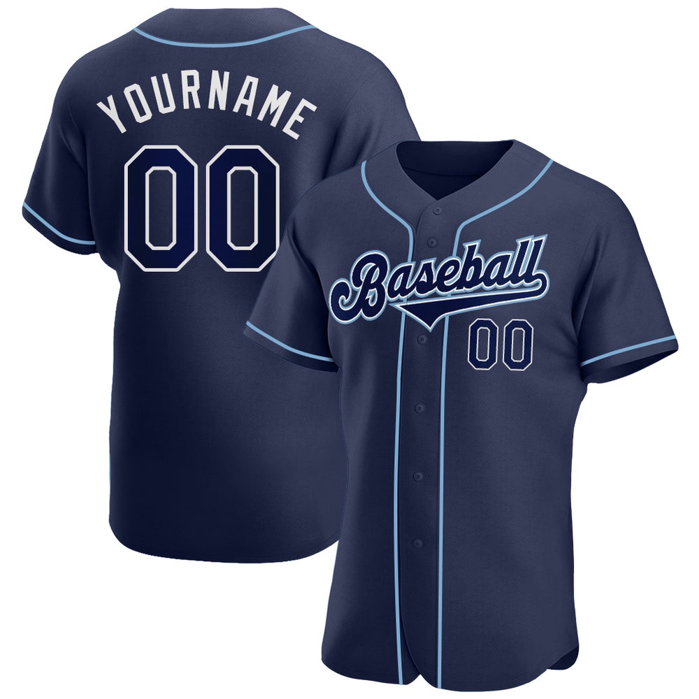 Navy Navy-Powder Blue Authentic Baseball Jersey, Custom Baseball Jersey, Personalized Sport Jersey