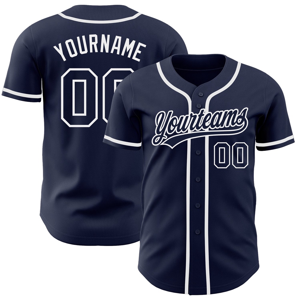 Navy Navy-White Authentic Baseball Jersey, Custom Baseball Jersey, Personalized Sport Jersey
