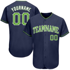 Navy Neon Green-White Authentic Baseball Jersey, Custom&hellip;