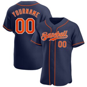 Navy Orange-White Authentic Baseball Jersey, Custom Baseball&hellip;