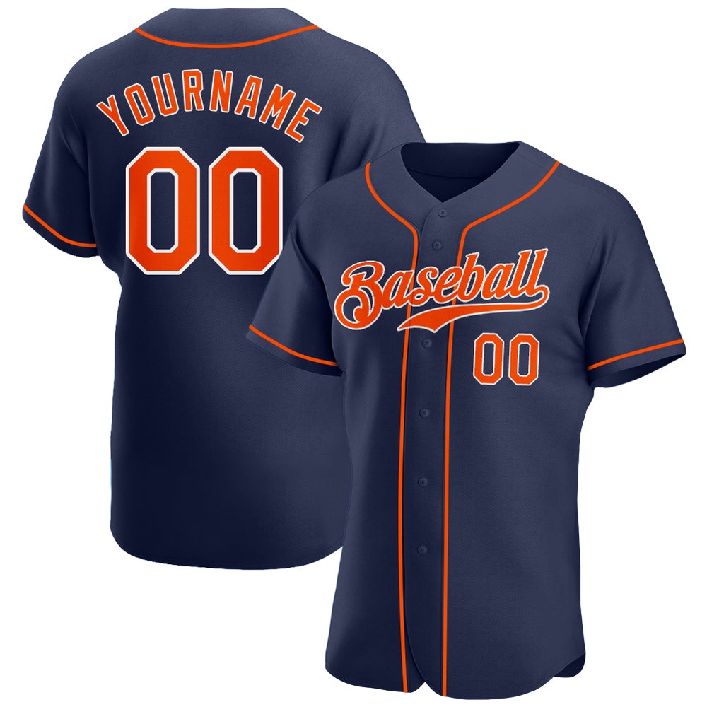 Navy Orange-White Authentic Baseball Jersey, Custom Baseball Jersey, Personalized Sport Jersey