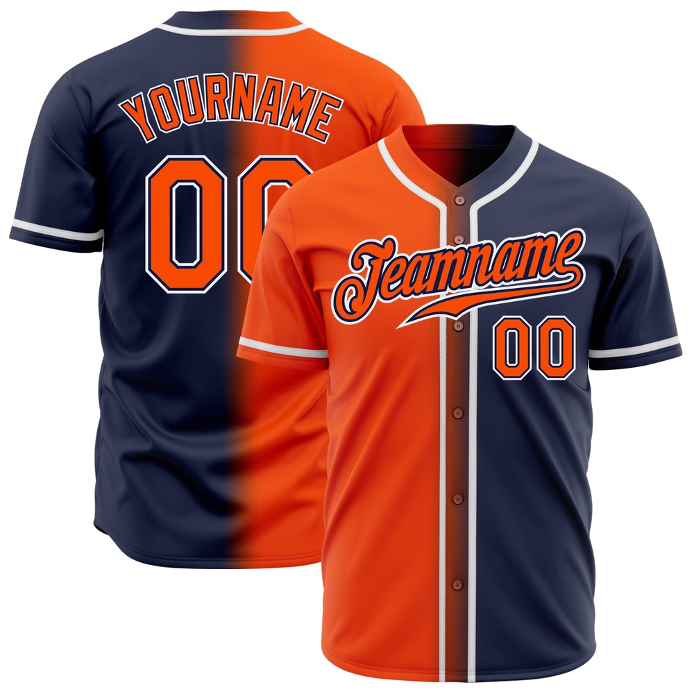 Navy Orange-White Authentic Gradient Fashion Baseball Jersey, Custom Baseball Jersey, Personalized Sport Jersey Navy Orange-White Authentic Gradient Fashion Baseball Jersey, Custom Baseball Jersey, Personalized Sport Jersey