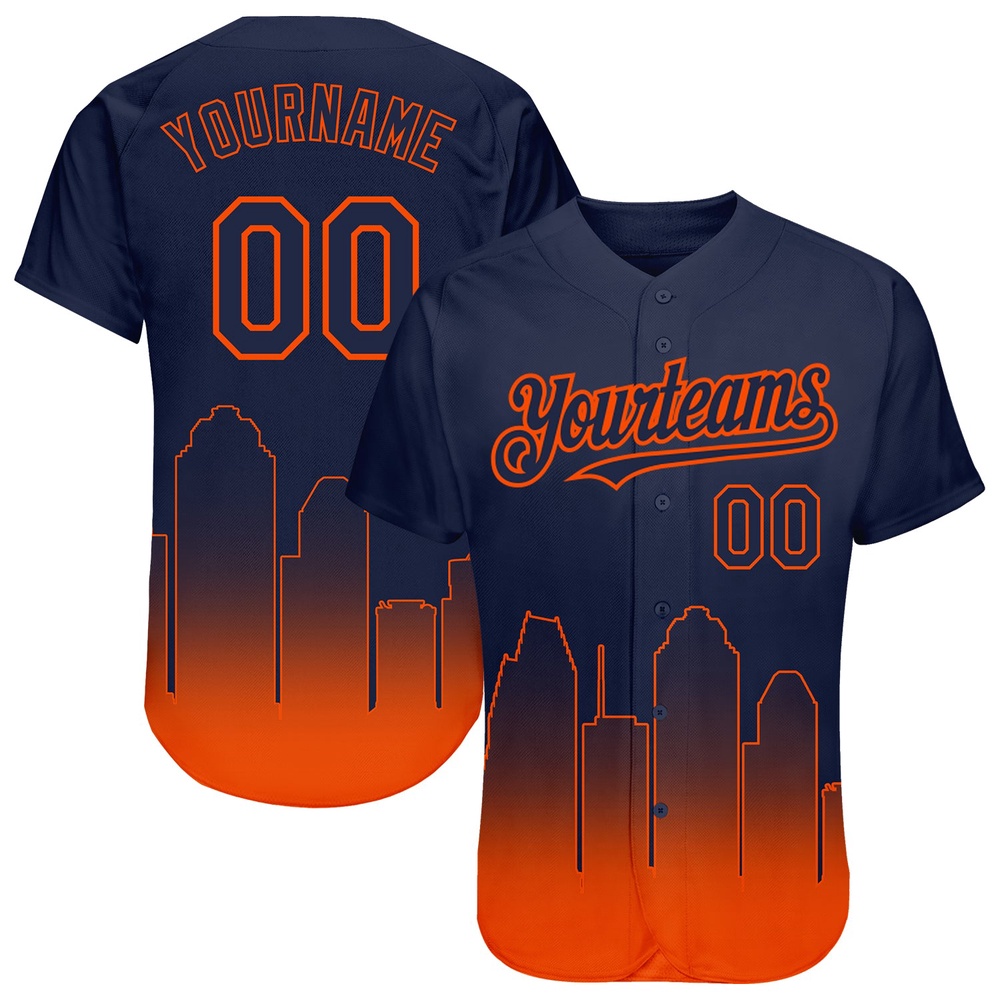 Navy Orange 3D Houston City Edition Fade Fashion Authentic Baseball Jersey, Custom Baseball Jersey, Personalized Sport Jersey