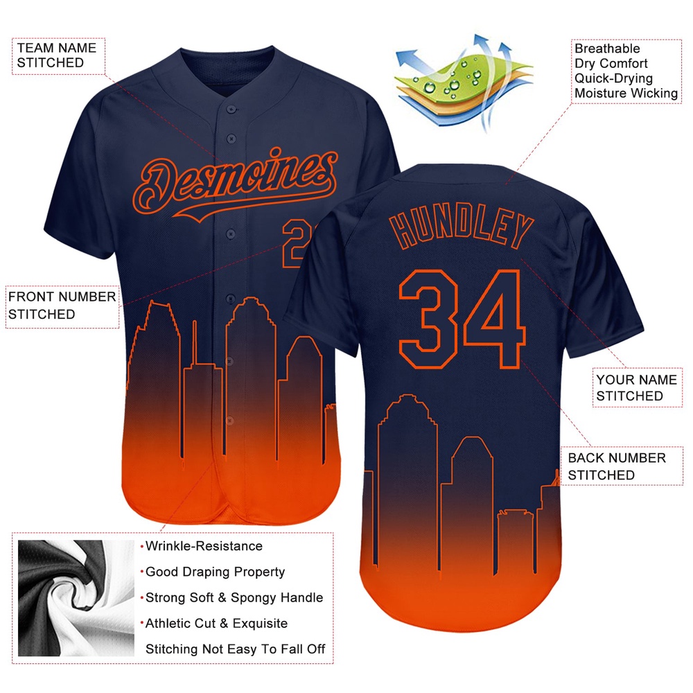 Navy Orange 3D Houston City Edition Fade Fashion Authentic Baseball Jersey, Custom Baseball Jersey, Personalized Sport Jersey