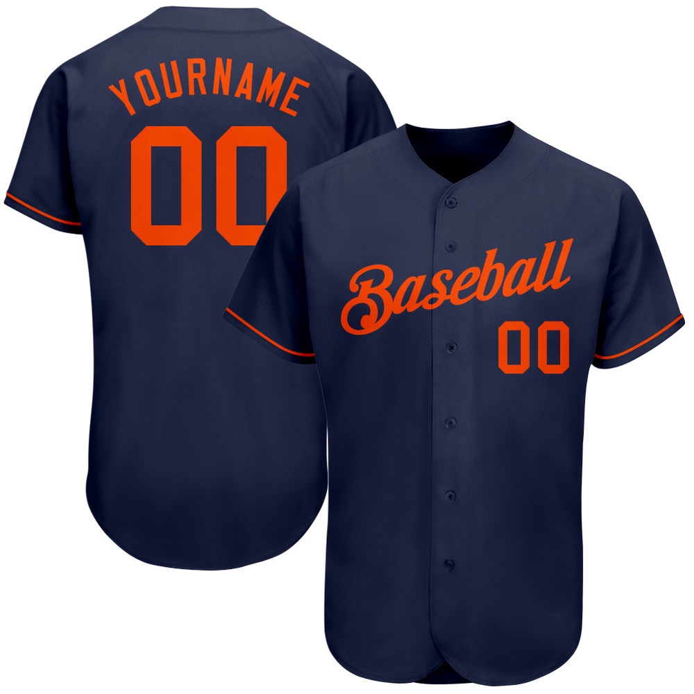 Navy Orange Authentic Baseball Jersey, Custom Baseball Jersey, Personalized Sport Jersey
