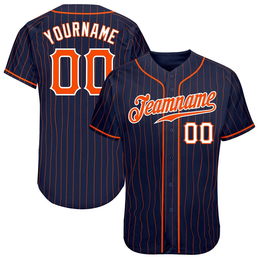 Navy Orange Pinstripe Orange-White Authentic Baseball Jersey, Custom Baseball Jersey, Personalized Sport Jersey