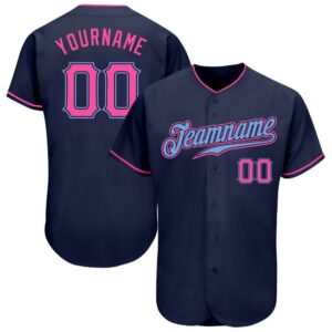 Navy Pink-Light Blue Authentic Baseball Jersey, Custom&hellip;