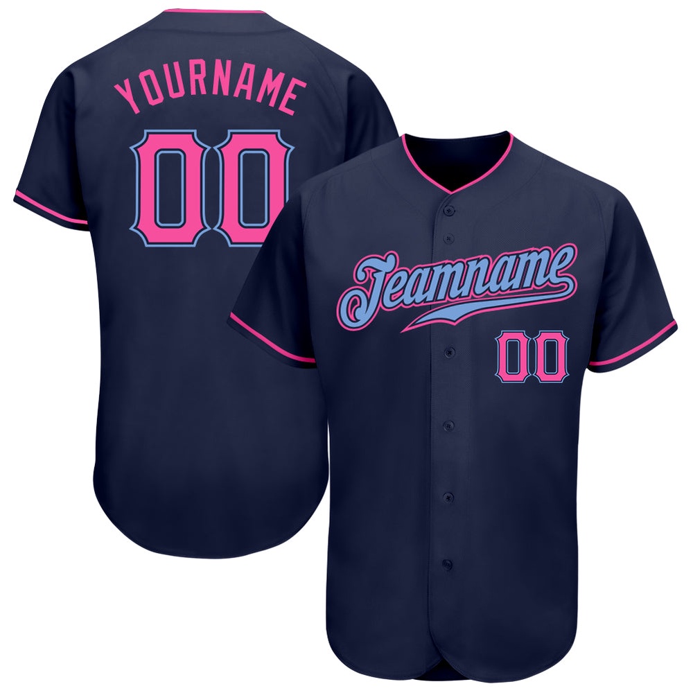 Navy Pink-Light Blue Authentic Baseball Jersey, Custom Baseball Jersey, Personalized Sport Jersey