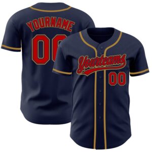 Navy Red-Old Gold Authentic Baseball Jersey, Custom&hellip;